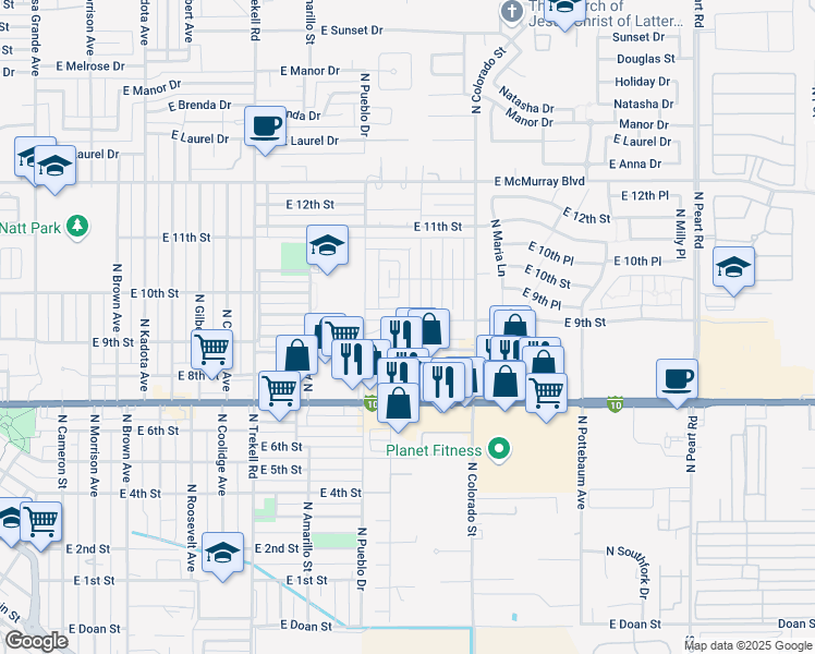 map of restaurants, bars, coffee shops, grocery stores, and more near 846 North Pueblo Drive in Casa Grande