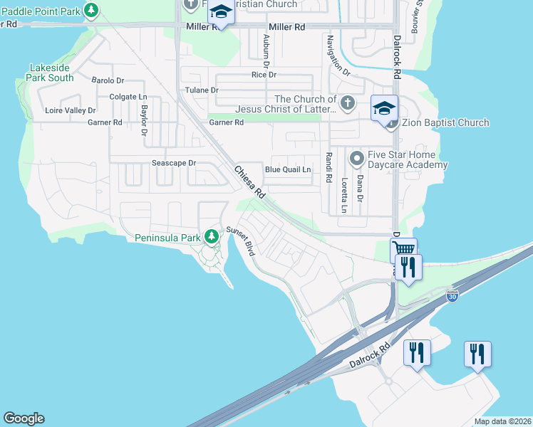 map of restaurants, bars, coffee shops, grocery stores, and more near 2016 Naples Drive in Rowlett