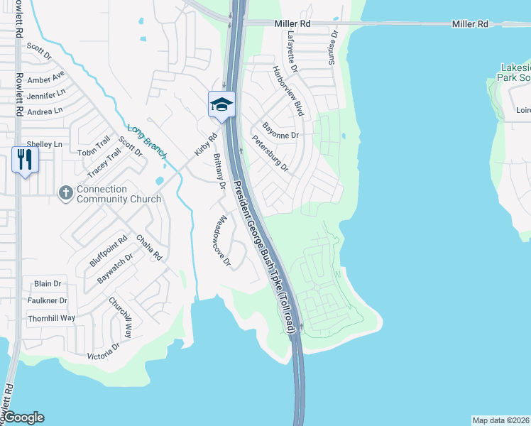 map of restaurants, bars, coffee shops, grocery stores, and more near 5114 Southport Drive in Rowlett
