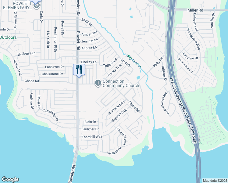 map of restaurants, bars, coffee shops, grocery stores, and more near 4201 Pointe Loma Drive in Rowlett