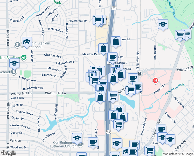 map of restaurants, bars, coffee shops, grocery stores, and more near 7949 Walnut Hill Lane in Dallas