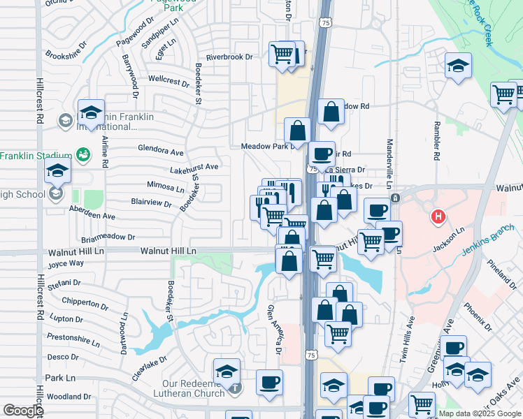 map of restaurants, bars, coffee shops, grocery stores, and more near 7775 Firefall Way in Dallas