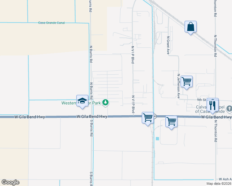 map of restaurants, bars, coffee shops, grocery stores, and more near 1302 West Rose Place in Casa Grande