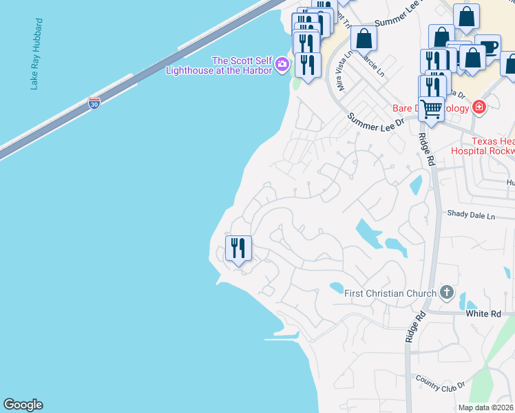 map of restaurants, bars, coffee shops, grocery stores, and more near 5414 Ranger Drive in Rockwall