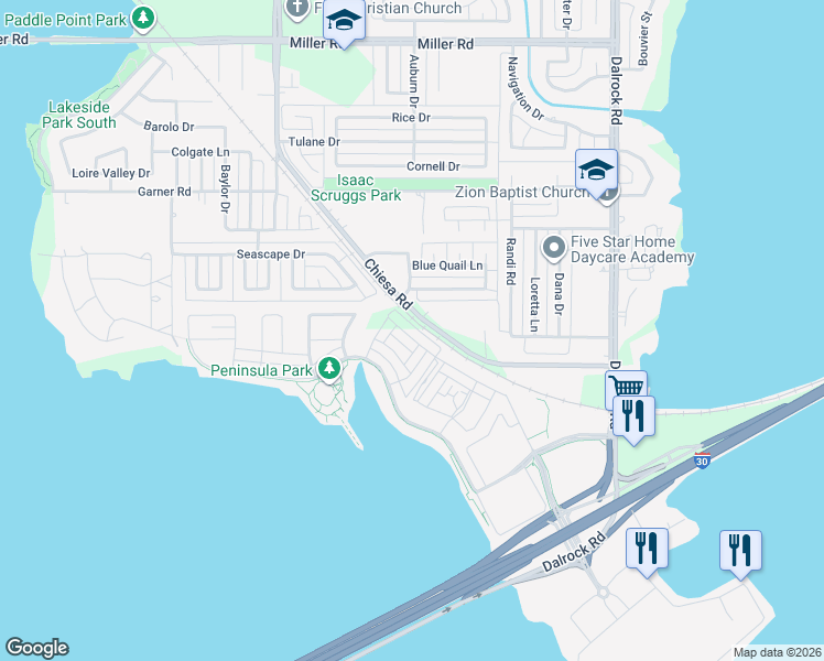 map of restaurants, bars, coffee shops, grocery stores, and more near 2016 Naples Drive in Rowlett