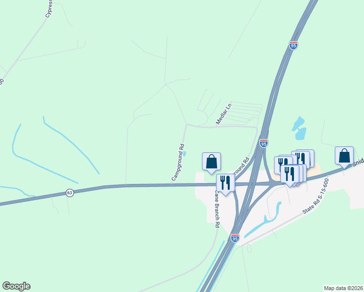 map of restaurants, bars, coffee shops, grocery stores, and more near 958 Campground Road in Walterboro