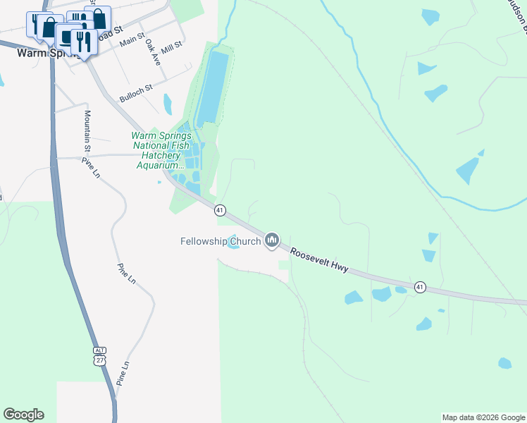 map of restaurants, bars, coffee shops, grocery stores, and more near 4900 Roosevelt Highway in Warm Springs