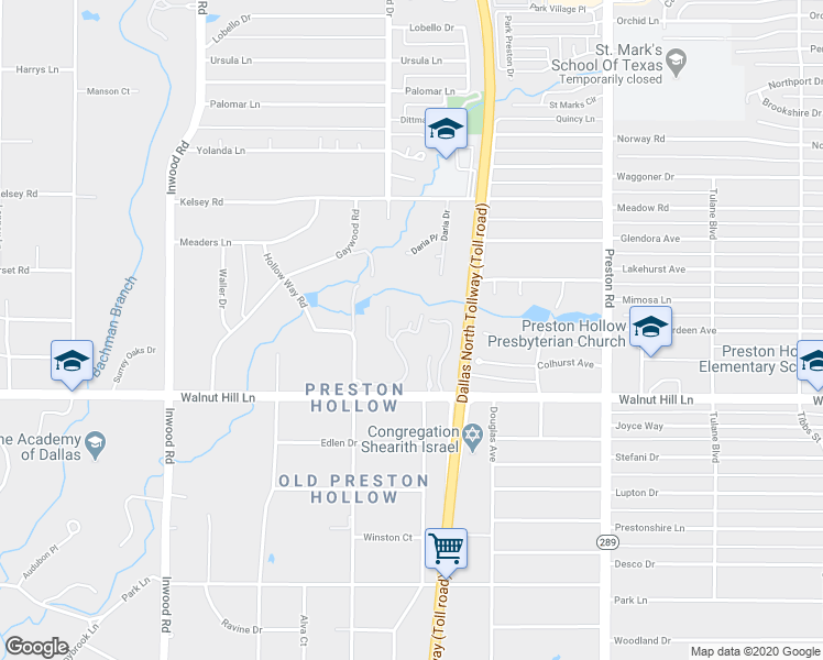 map of restaurants, bars, coffee shops, grocery stores, and more near 10000 Hollow Way Road in Dallas