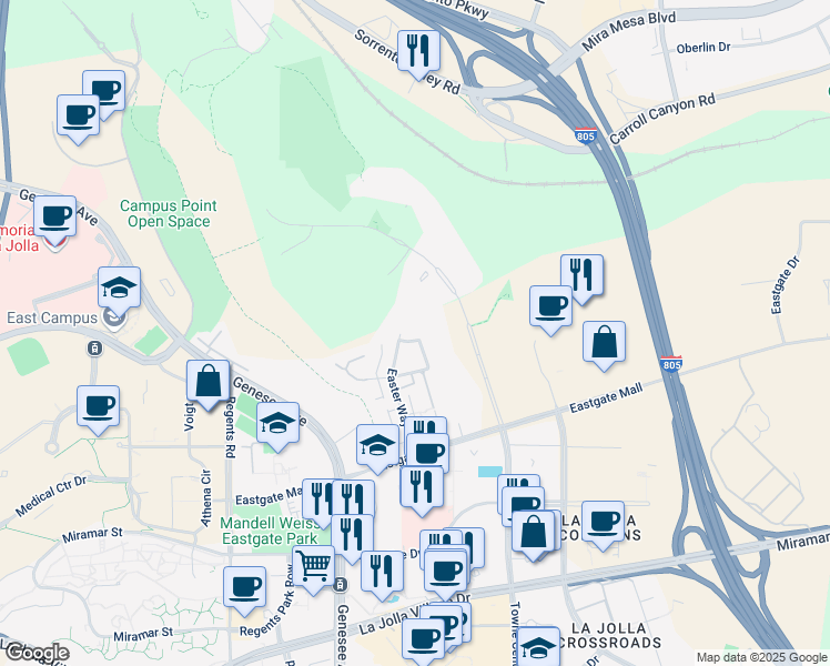map of restaurants, bars, coffee shops, grocery stores, and more near 9687 Caminito Del Vida in San Diego