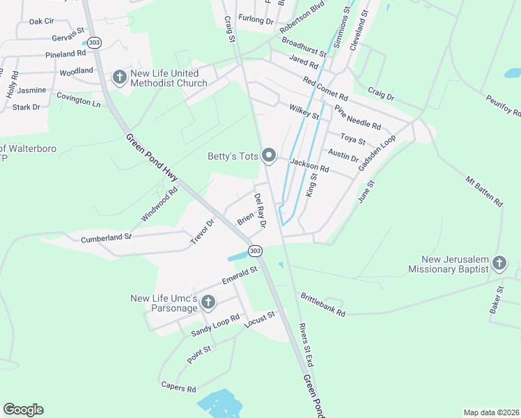 map of restaurants, bars, coffee shops, grocery stores, and more near 1413 Rivers Street in Walterboro