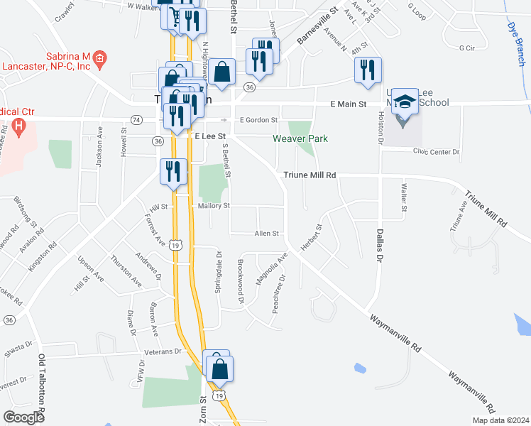 map of restaurants, bars, coffee shops, grocery stores, and more near 505 Stewart Avenue in Thomaston