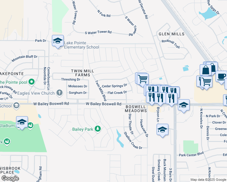 map of restaurants, bars, coffee shops, grocery stores, and more near 5013 Cedar Springs Drive in Saginaw