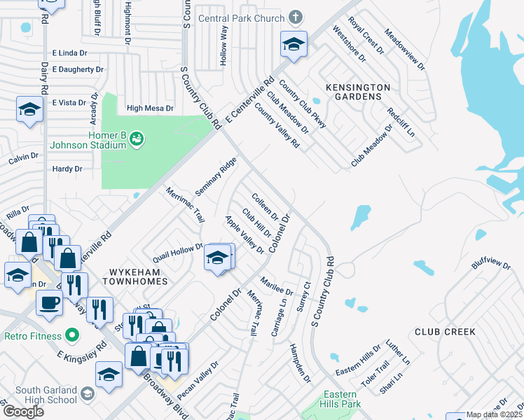 map of restaurants, bars, coffee shops, grocery stores, and more near 2822 Colleen Drive in Garland