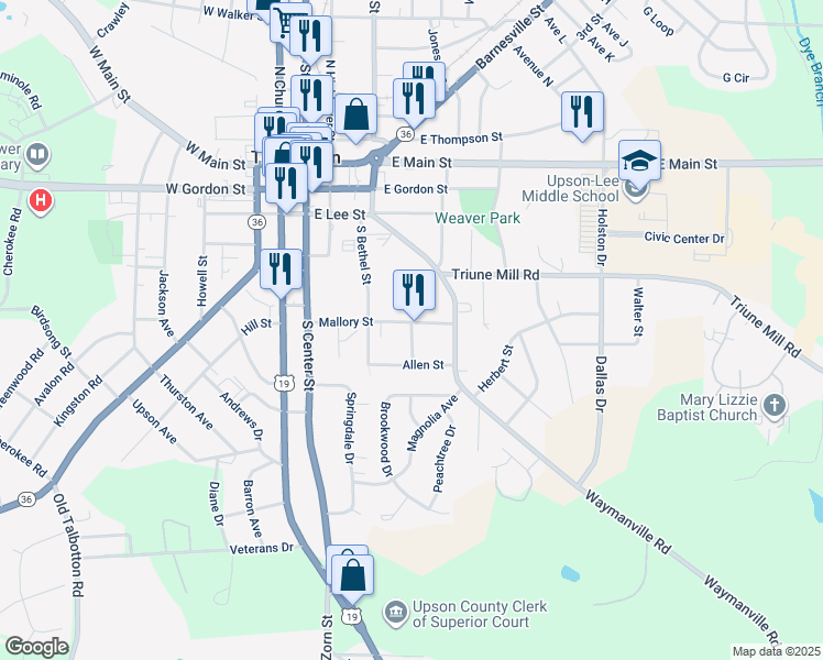 map of restaurants, bars, coffee shops, grocery stores, and more near 505 Stewart Avenue in Thomaston
