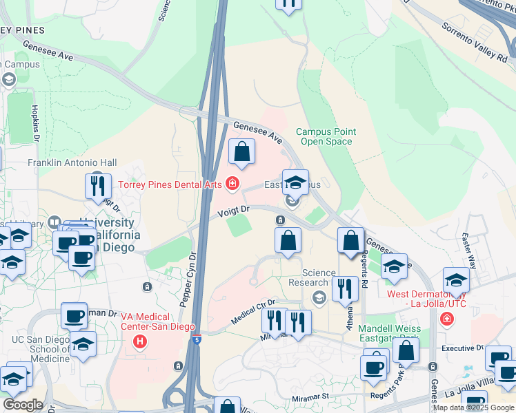 map of restaurants, bars, coffee shops, grocery stores, and more near 9500 Gilman Drive in La Jolla