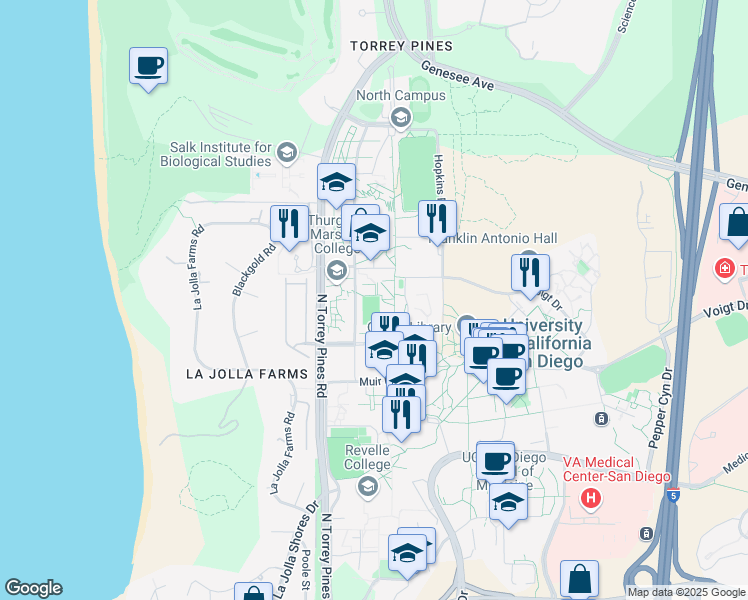 map of restaurants, bars, coffee shops, grocery stores, and more near in San Diego