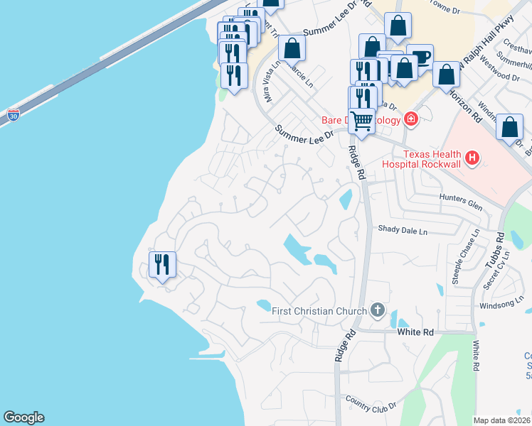 map of restaurants, bars, coffee shops, grocery stores, and more near 317 Valiant Drive in Rockwall
