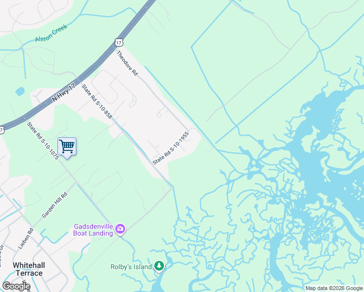 map of restaurants, bars, coffee shops, grocery stores, and more near 3966 Lucian Street in Awendaw