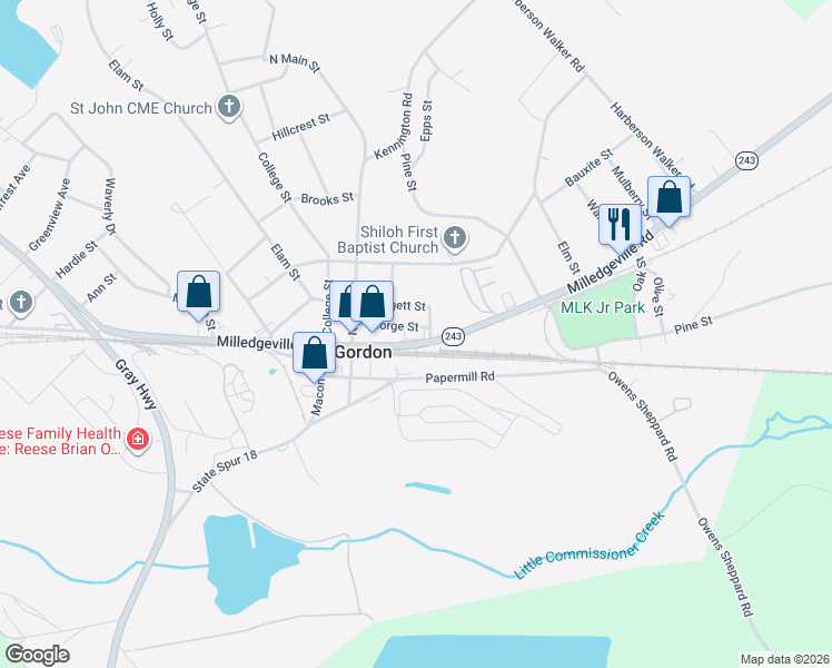 map of restaurants, bars, coffee shops, grocery stores, and more near 116 George Street in Gordon