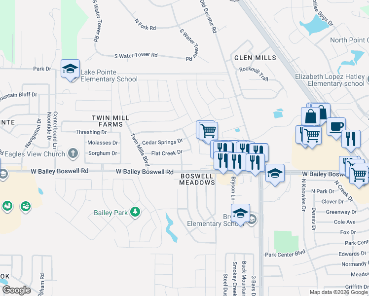 map of restaurants, bars, coffee shops, grocery stores, and more near 4913 Cedar Springs Drive in Fort Worth