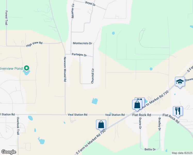 map of restaurants, bars, coffee shops, grocery stores, and more near 148 Churchill Circle in Weatherford