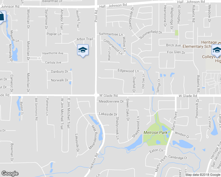 map of restaurants, bars, coffee shops, grocery stores, and more near 2800 Glade Road in Colleyville