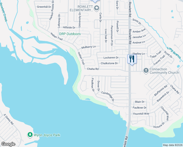 map of restaurants, bars, coffee shops, grocery stores, and more near 2906 Chaha Road in Rowlett