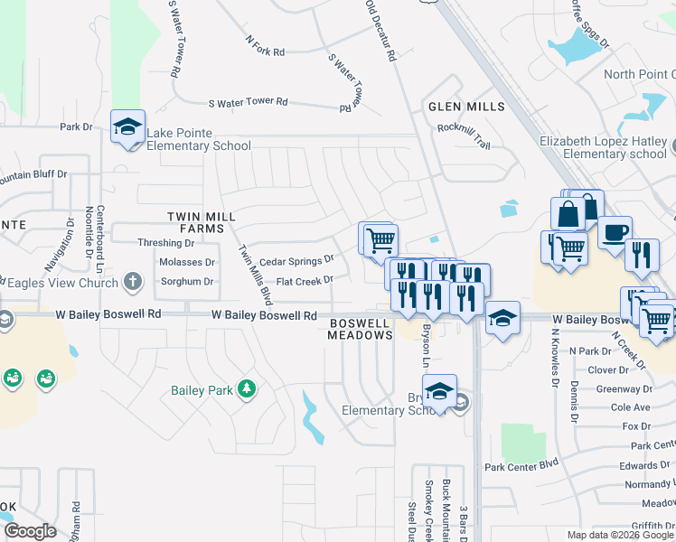 map of restaurants, bars, coffee shops, grocery stores, and more near 4913 Cedar Springs Drive in Fort Worth