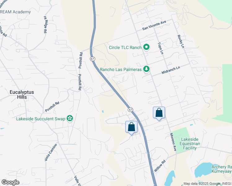 map of restaurants, bars, coffee shops, grocery stores, and more near 11318 California 67 in Lakeside