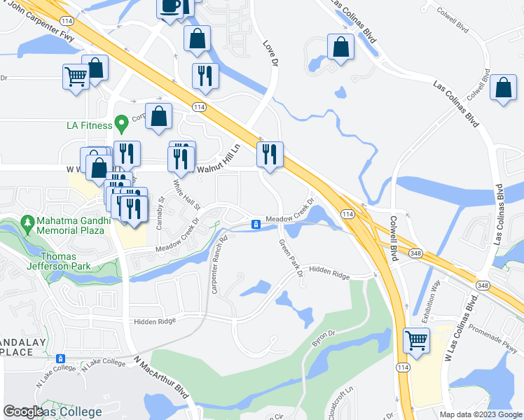 map of restaurants, bars, coffee shops, grocery stores, and more near in Irving