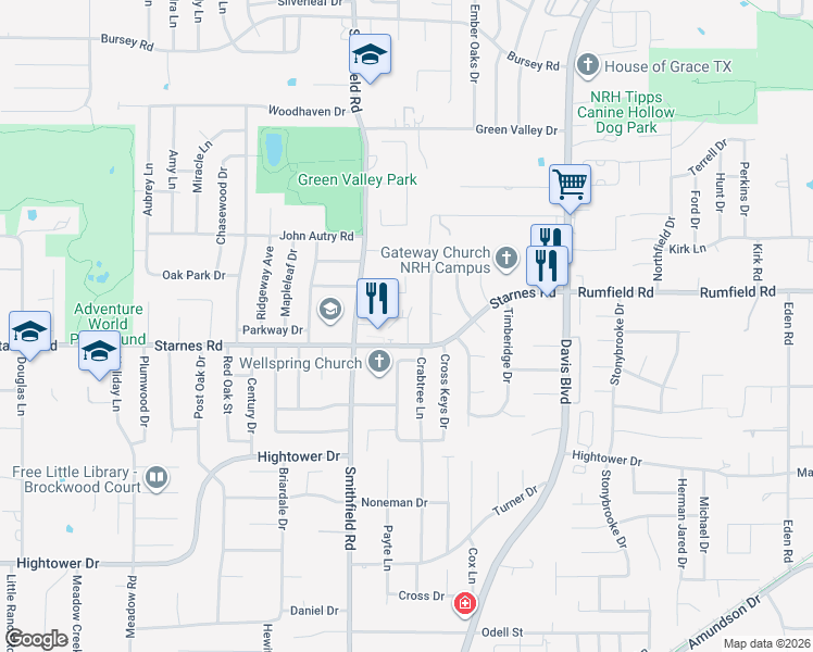map of restaurants, bars, coffee shops, grocery stores, and more near in North Richland Hills