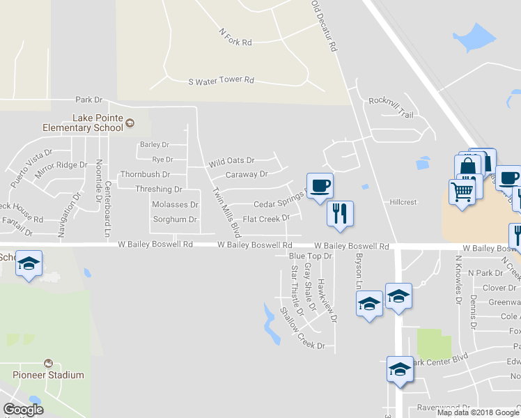 map of restaurants, bars, coffee shops, grocery stores, and more near 5013 Cedar Springs Drive in Saginaw