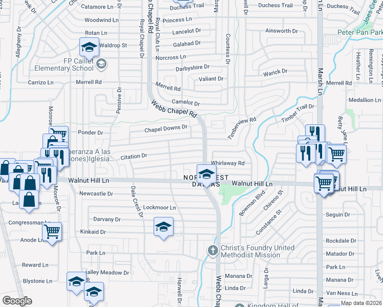 map of restaurants, bars, coffee shops, grocery stores, and more near 3320 Citation Drive in Dallas
