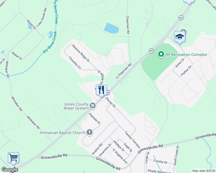 map of restaurants, bars, coffee shops, grocery stores, and more near 315 Georgia 49 in Macon