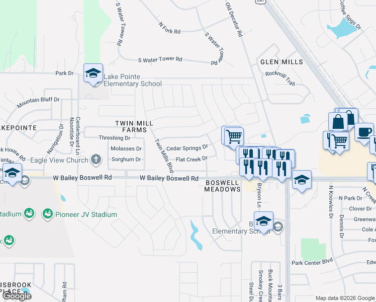 map of restaurants, bars, coffee shops, grocery stores, and more near 5013 Cedar Springs Drive in Fort Worth