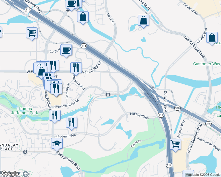 map of restaurants, bars, coffee shops, grocery stores, and more near in Irving