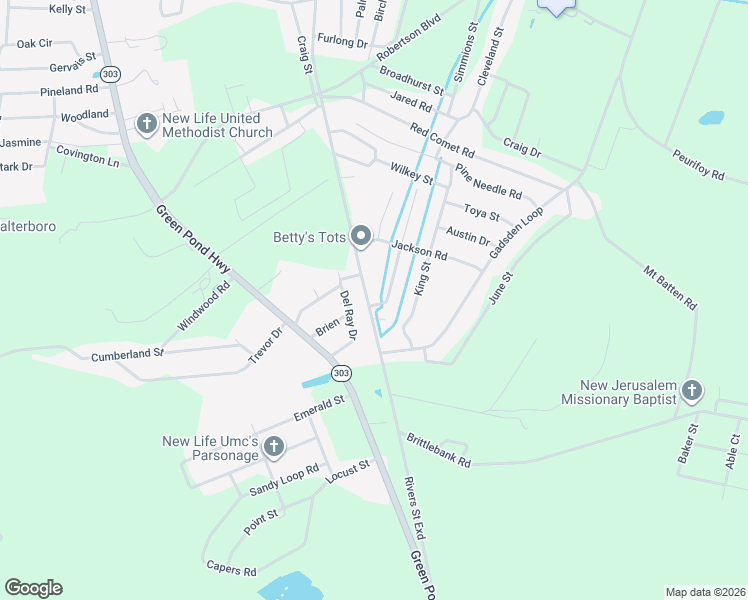 map of restaurants, bars, coffee shops, grocery stores, and more near 1413 Rivers Street in Walterboro