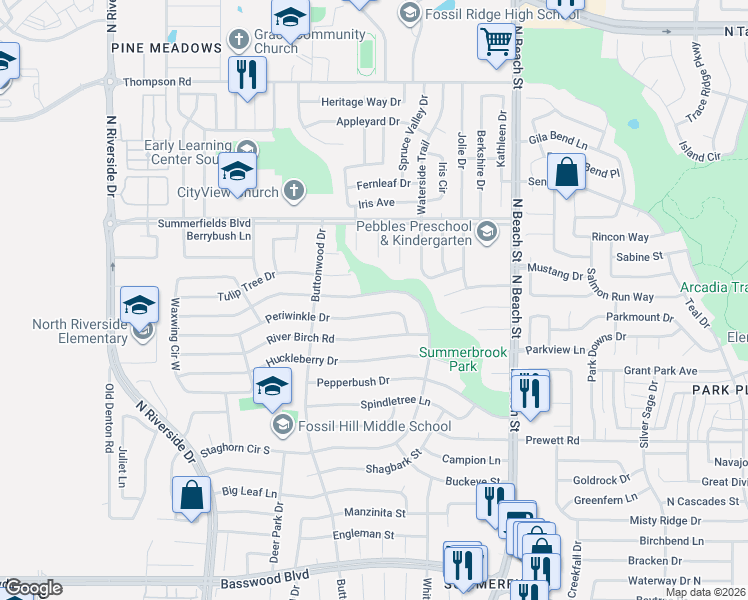 map of restaurants, bars, coffee shops, grocery stores, and more near 4204 Staghorn Circle North in Fort Worth