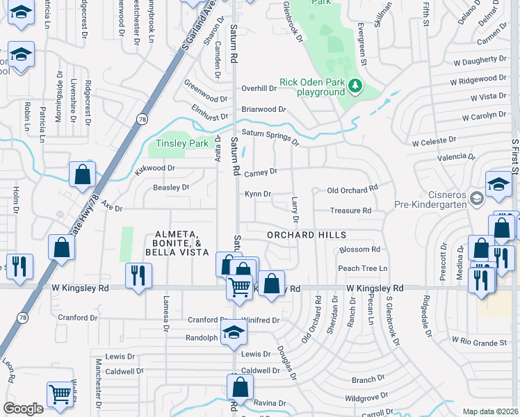 map of restaurants, bars, coffee shops, grocery stores, and more near 2908 Charles Dr in Garland