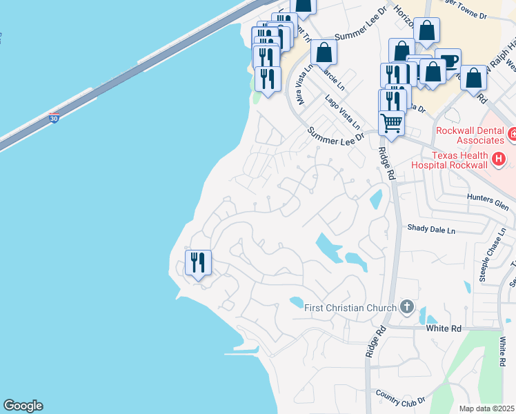 map of restaurants, bars, coffee shops, grocery stores, and more near 5502 Australia Court in Rockwall