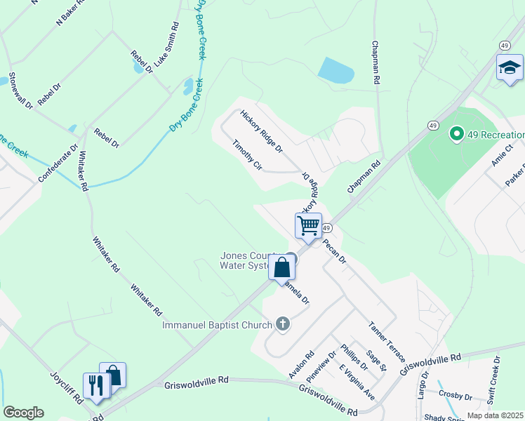 map of restaurants, bars, coffee shops, grocery stores, and more near 289 Georgia 49 in Macon