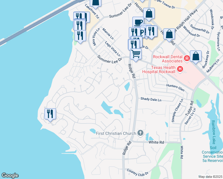 map of restaurants, bars, coffee shops, grocery stores, and more near 122 Freedom Court in Rockwall