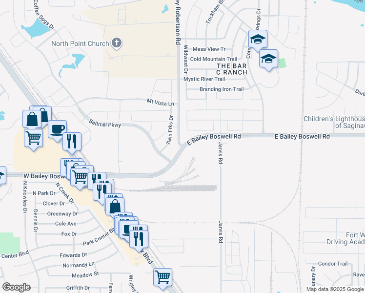 map of restaurants, bars, coffee shops, grocery stores, and more near 191 Wagley Robertson Road in Saginaw