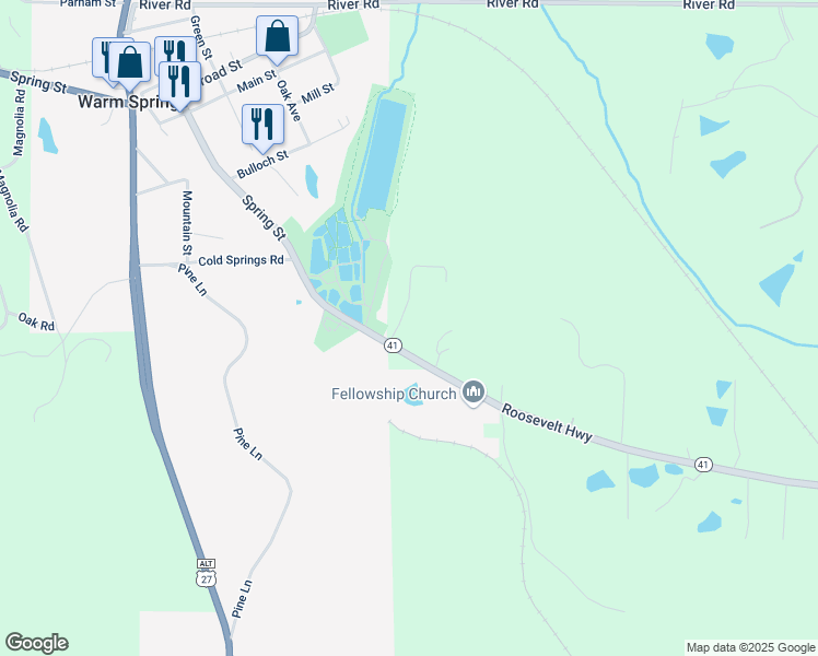 map of restaurants, bars, coffee shops, grocery stores, and more near 42 Arrowhead Estates in Warm Springs