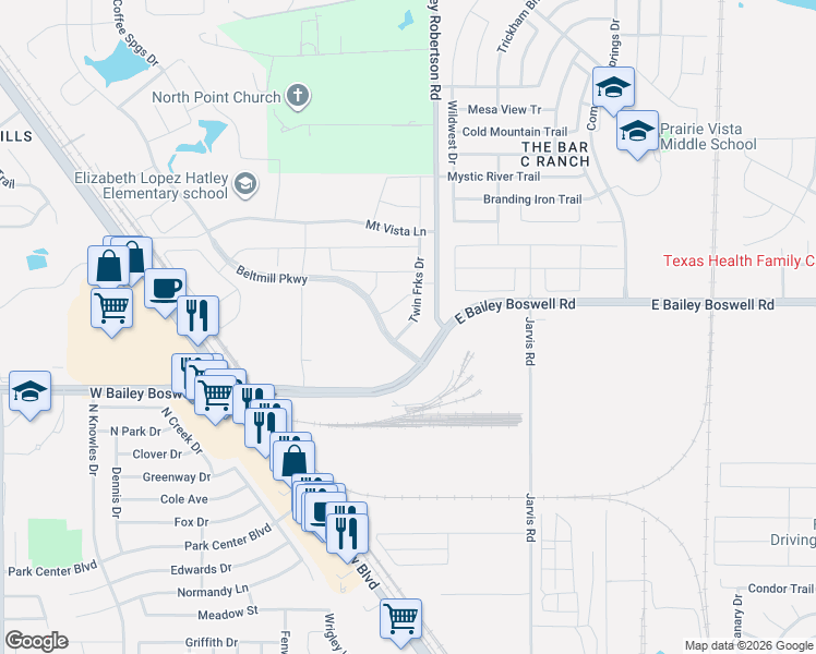 map of restaurants, bars, coffee shops, grocery stores, and more near 1421 Twin Forks Drive in Saginaw