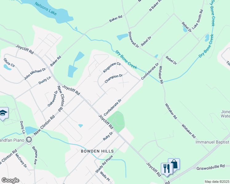 map of restaurants, bars, coffee shops, grocery stores, and more near 6633 Kingsview Drive in Macon