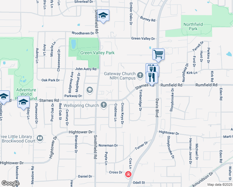 map of restaurants, bars, coffee shops, grocery stores, and more near 7413 Timberhill Drive in North Richland Hills