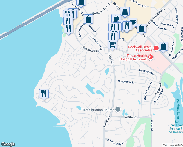 map of restaurants, bars, coffee shops, grocery stores, and more near 122 Freedom Court in Rockwall