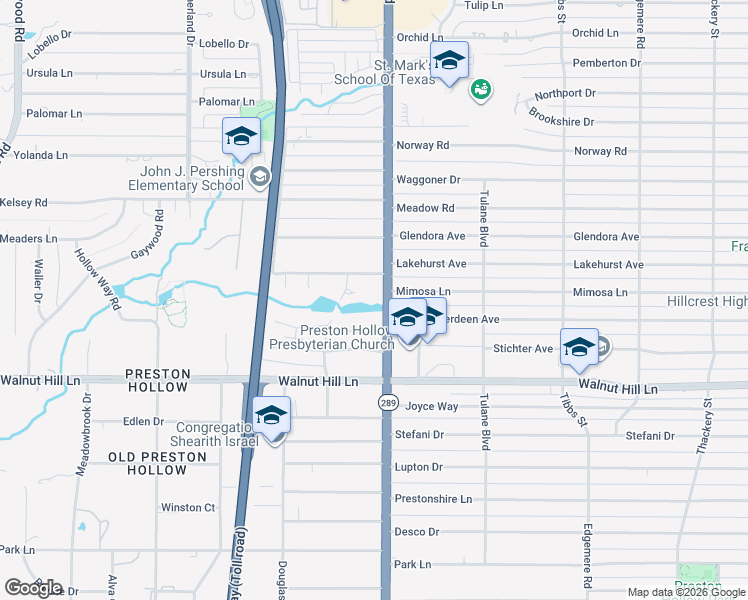 map of restaurants, bars, coffee shops, grocery stores, and more near 9900 Preston Road in Dallas