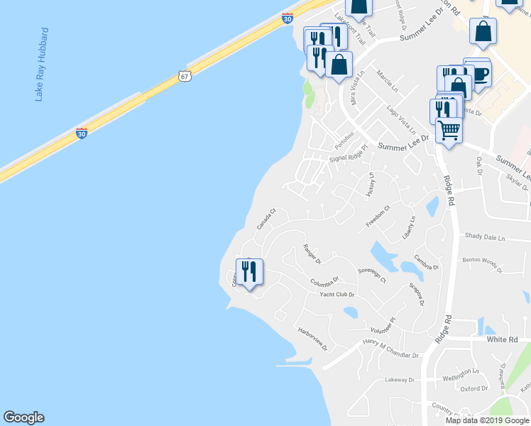map of restaurants, bars, coffee shops, grocery stores, and more near 5548 Canada Court in Rockwall